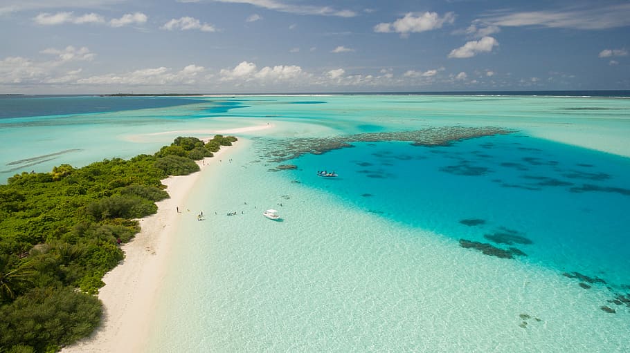 aerial photo of bodies of water near island at daytime, nature HD wallpaper