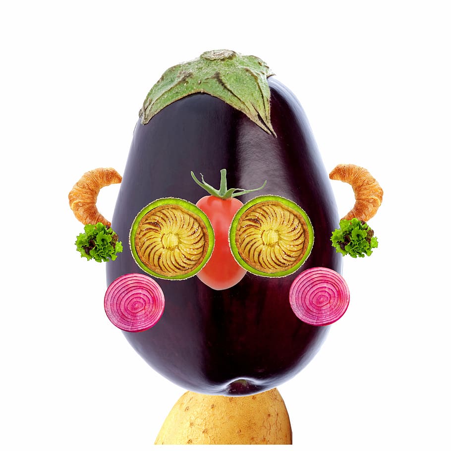eggplant, fruit, vegetables, activity, character, alimentaion HD wallpaper
