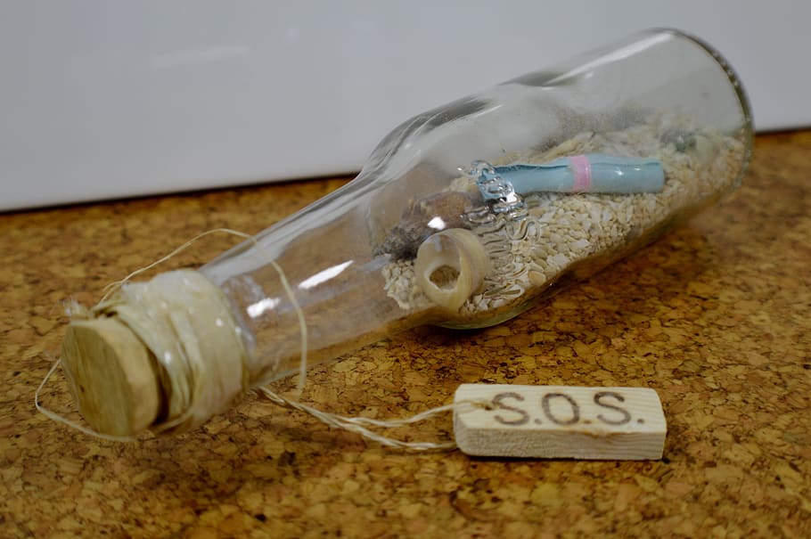 clear glass impossible bottle, message in a bottle, sos, background HD wallpaper