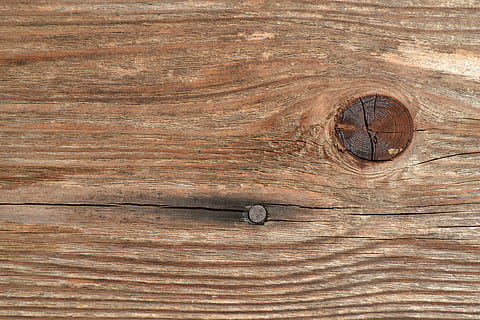 brown wooden board with gray metal nail, node, whom, cracks HD wallpaper