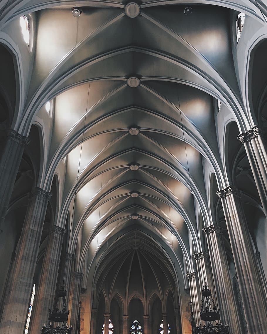gray concrete dome ceiling, arches, architectural design, architecture HD wallpaper