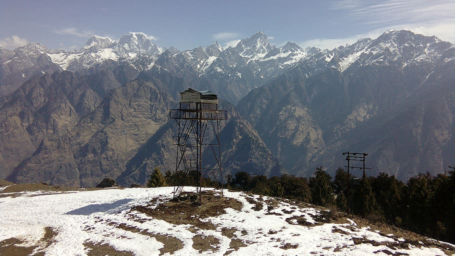 Auli, Joshimath, glacier mountain with tower during daytime, snow HD wallpaper