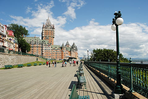 Road view with chateau in Quebec City, Canada, architecture, cityscape HD wallpaper