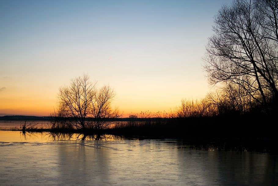 evening, ice, lake, sunset, cold, water, himmel, sky, scenics - nature HD wallpaper