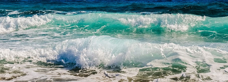 water waves, smashing, foam, spray, sea, nature, wind, power HD wallpaper