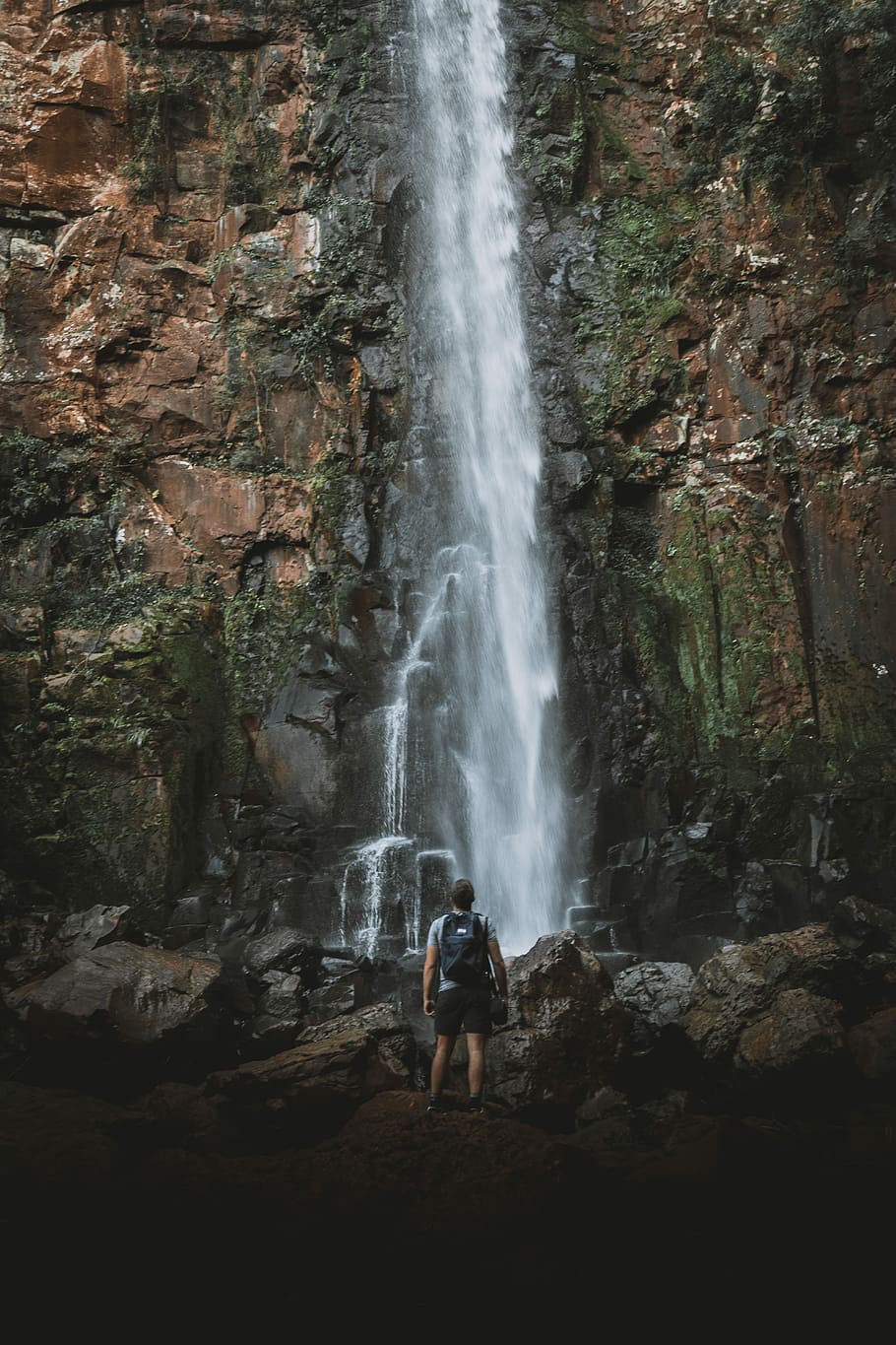 Paca Fall., time lapse photography of man facing waterfalls, nature