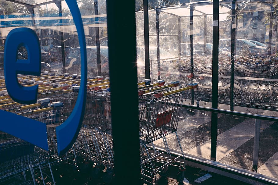 Shopping carts, other, metal, window, day, built structure, architecture HD wallpaper