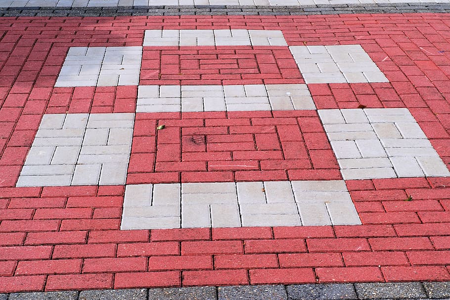Paving Stones, Driveway, Pattern, symmetrical, red, contrast HD wallpaper