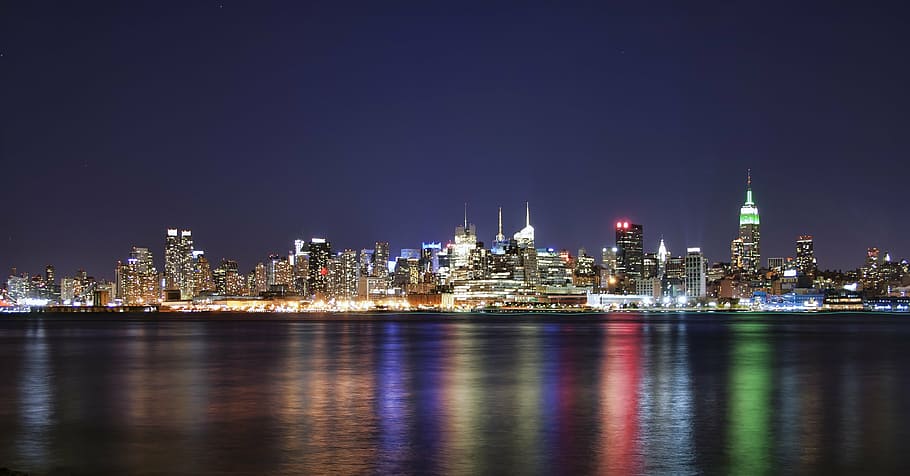 panoramic photography of skyline cityscape at nightime, nyc, new york