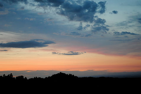 Sky, Clouds, West, Pink, Outline, blue, sunset, silhouette HD wallpaper