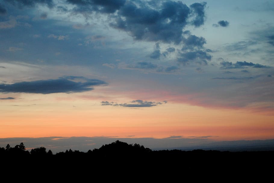 Sky, Clouds, West, Pink, Outline, blue, sunset, silhouette HD wallpaper