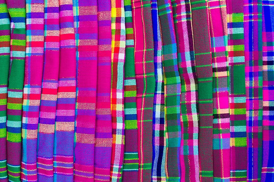 multicolored plaid textile lot, scarf, colors, fabric, range