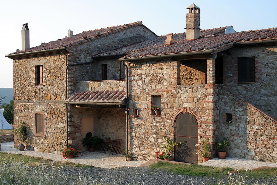 house, italy, old, stone house, italian, tuscany, brick, built structure, HD wallpaper