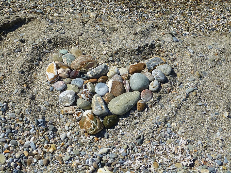 heart, stones, sand, solid, land, rock, stone - object, beach HD wallpaper