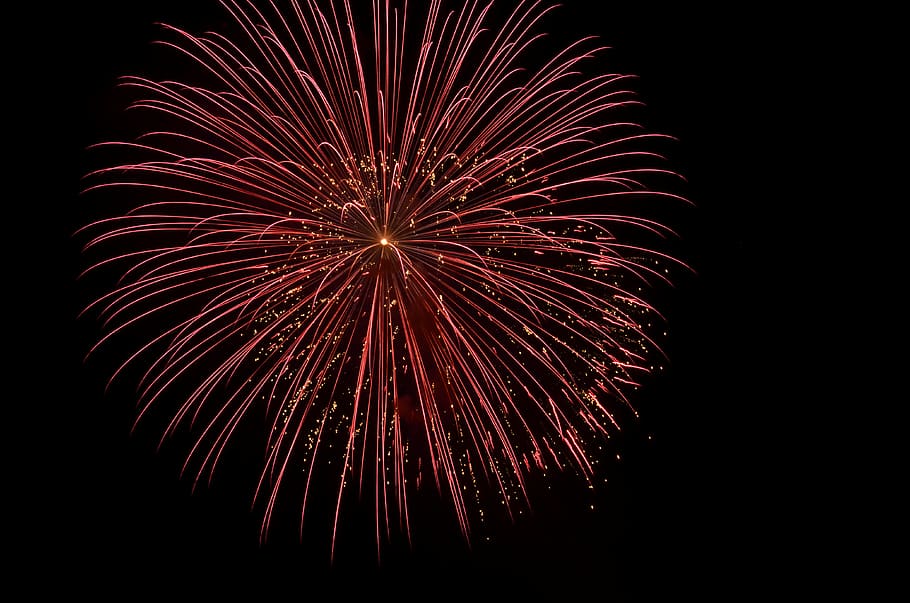 red, night, sky, firework, explode, explosion, dom, celebration HD wallpaper