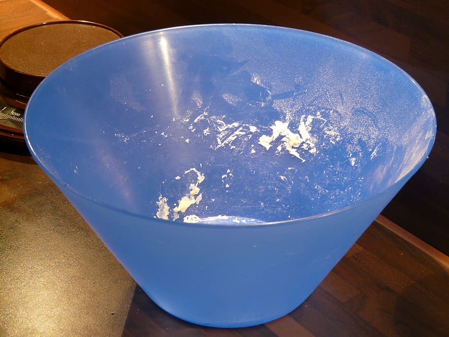 bowl, bake, dough, stir, blue, kitchen, kitchen utensil, flour HD wallpaper