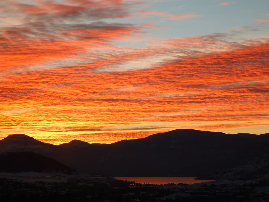 Sunset, Lake, Lake, Mountains, Landscape, evening, silhouette HD wallpaper