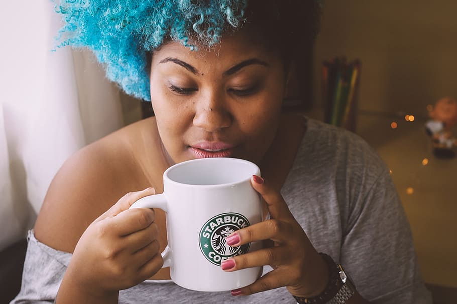 woman holding Starbucks mug near window, cup, coffee, tea, people HD wallpaper