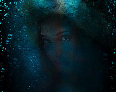 woman underwater painting, spooky, scary, face, dark, night HD wallpaper