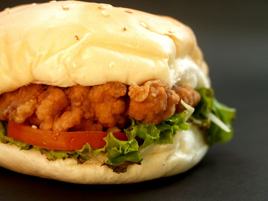 hamburger, bun, grilled, seed, sandwich, american, meal, white, HD wallpaper