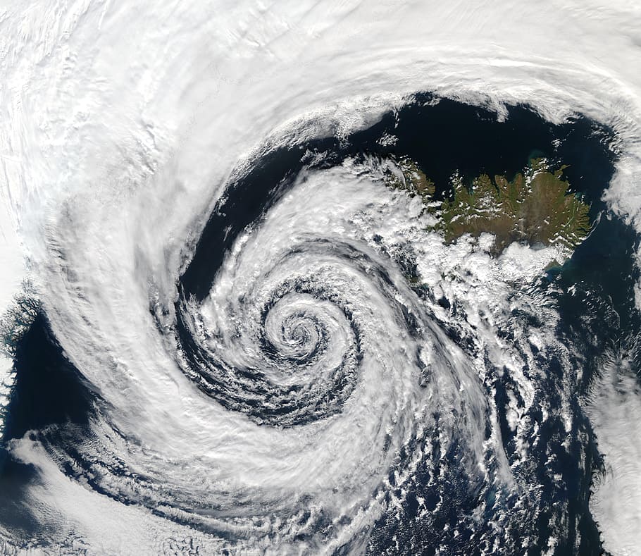 storm formation, depression, cyclone, iceland, satellite record HD wallpaper