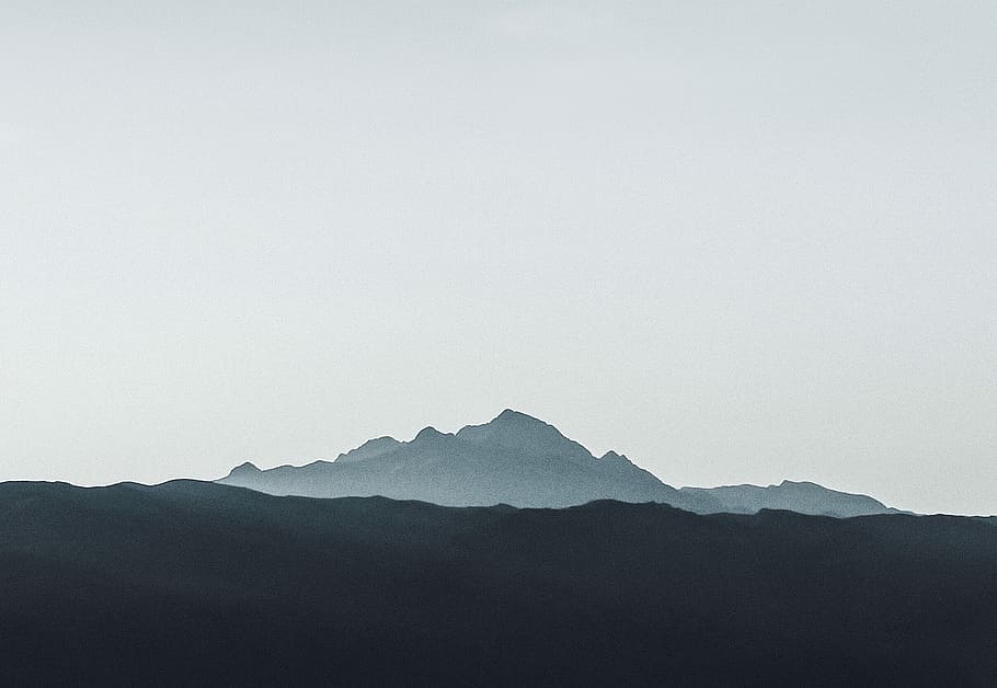 mountain covered with fog, untitled, mountain range, black, white HD wallpaper