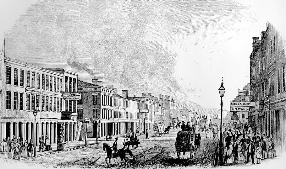 View of Main Street Louisville in 1846 in Kentucky, art, United States