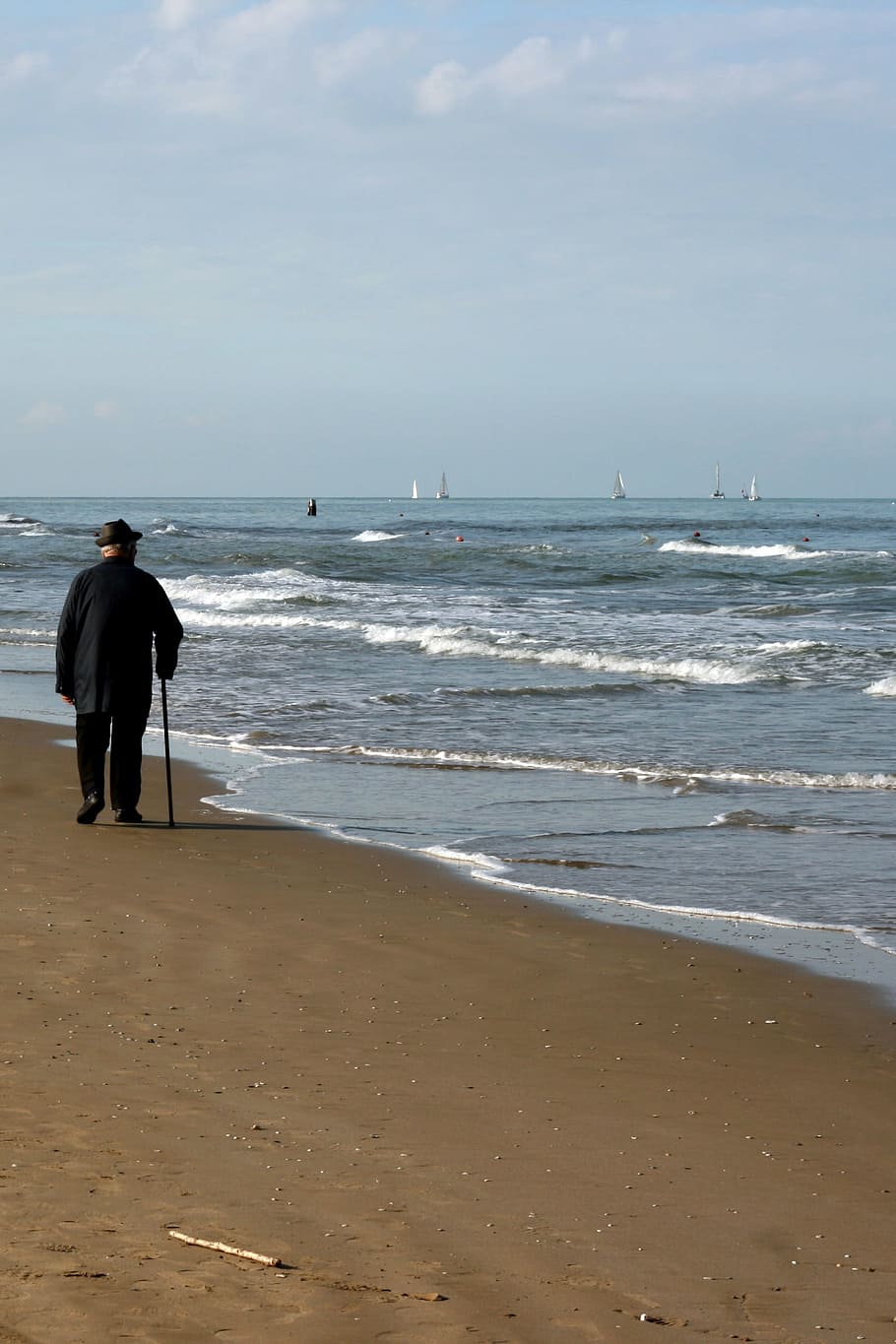 Walk, Beach, Horizon, old, old age, future, sea, sand, horizon over water HD wallpaper