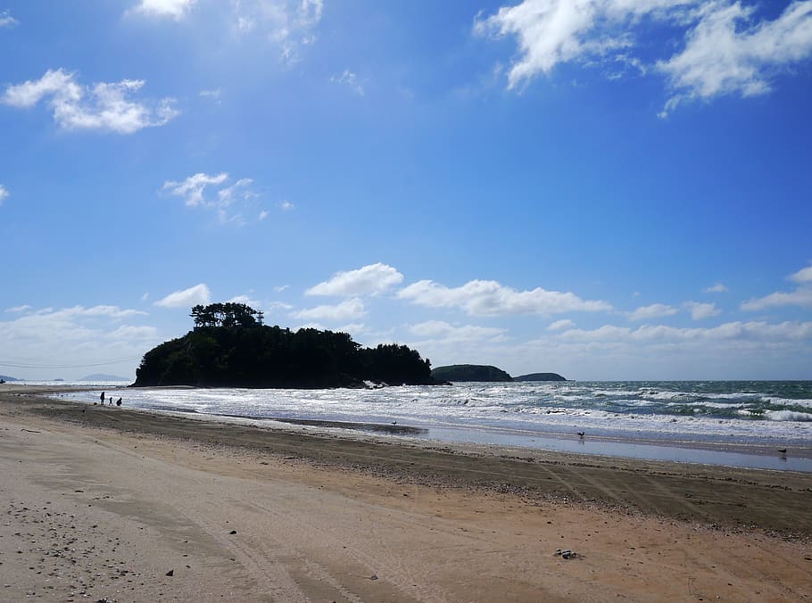 boryeong, bathing beach, sky, cloud, korea, blue, landscape HD wallpaper