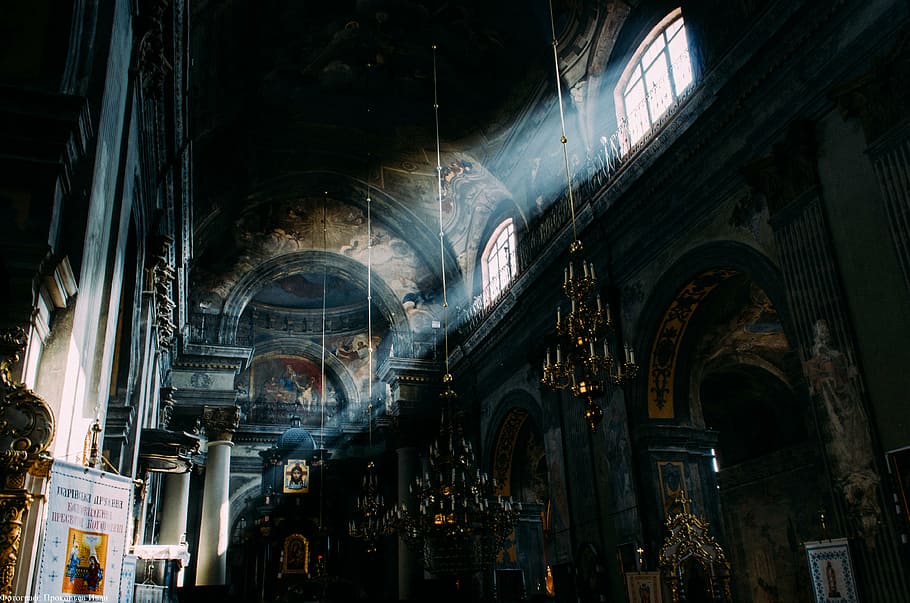 photo of chandeliers inside of building, ukraine, temple, light HD wallpaper