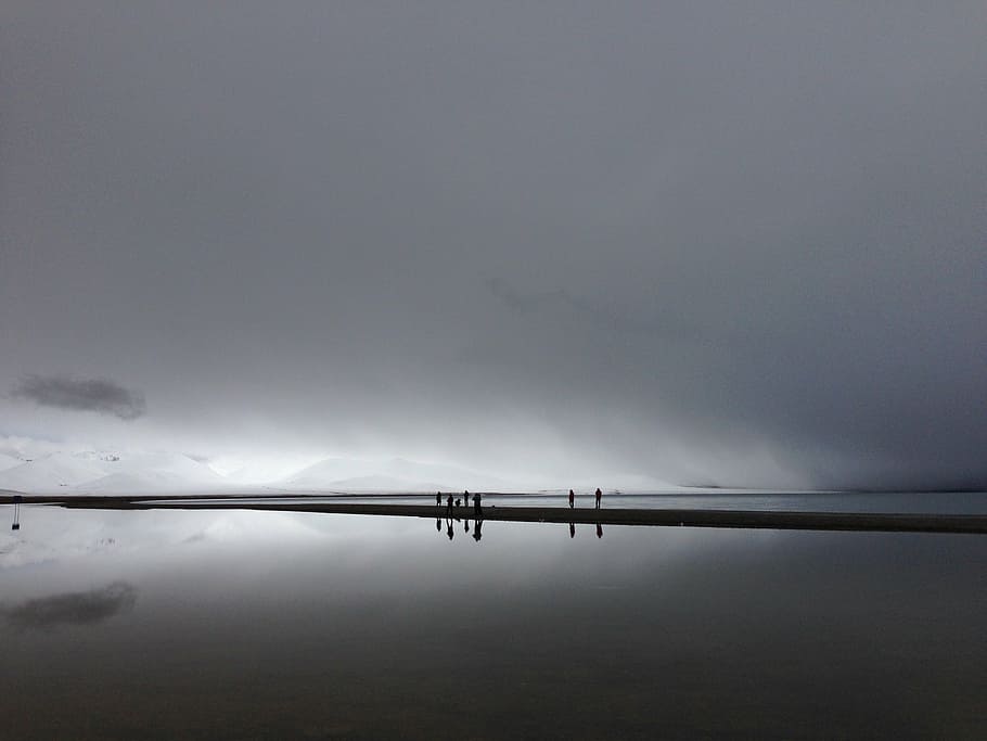 beach, clouds, dawn, dusk, evening, fog, jetty, lake, landscape HD wallpaper