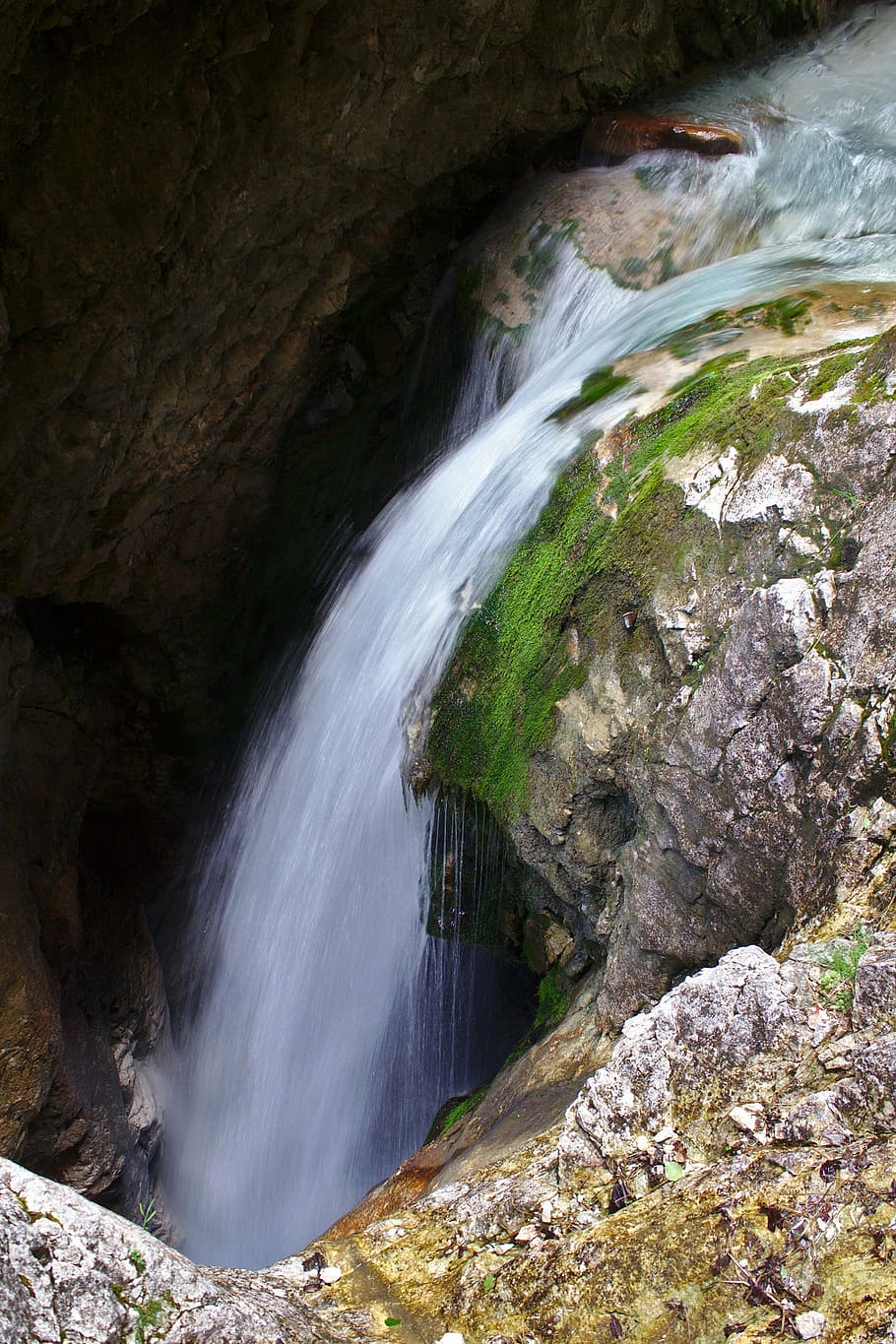 waterfall, murmur, flow, rock, nature, wet, bach, scenics - nature HD wallpaper