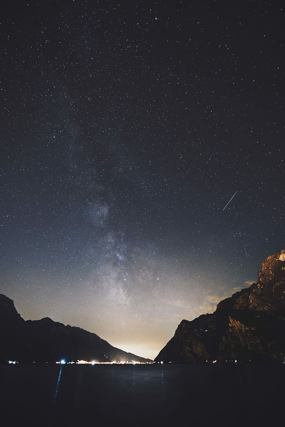 Shooting Star, Riva del Garda, silhouette photo of mountain, milky way, HD wallpaper