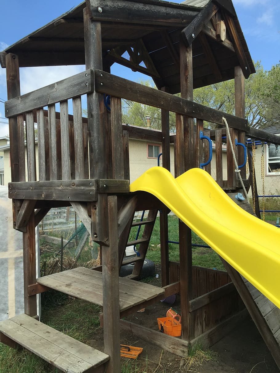 playground, summer, slide, wood - material, day, childhood HD wallpaper