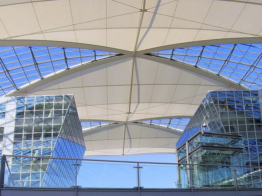 low angle photography of building, roofing, glass, steel, architecture