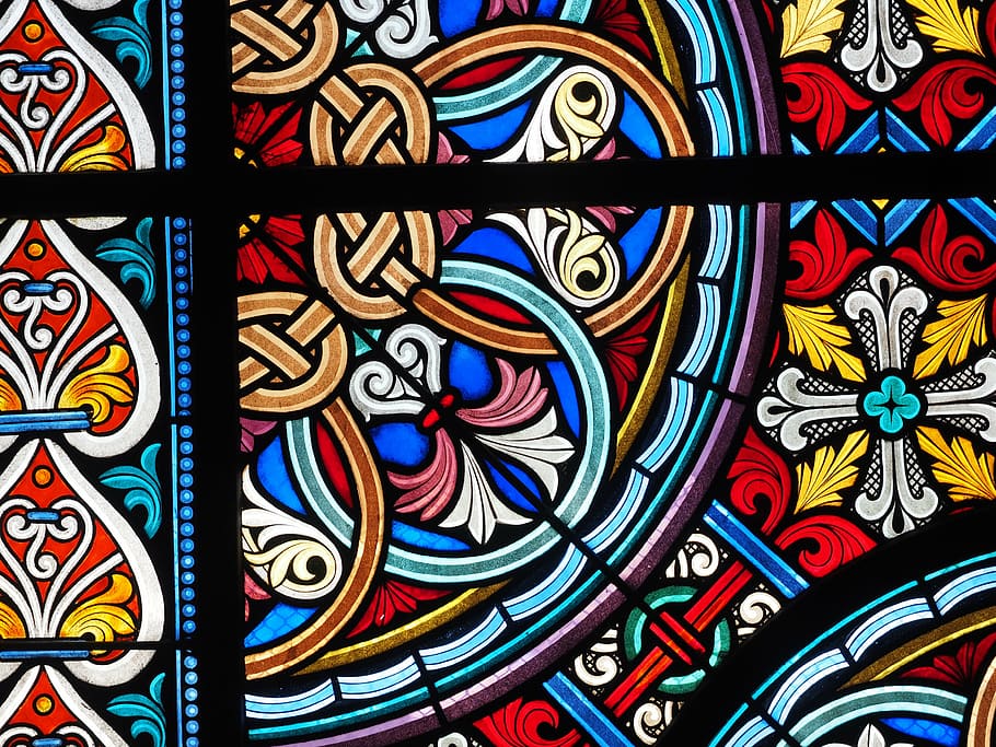multicolored stained glass decor, window, colorful, church, glass window