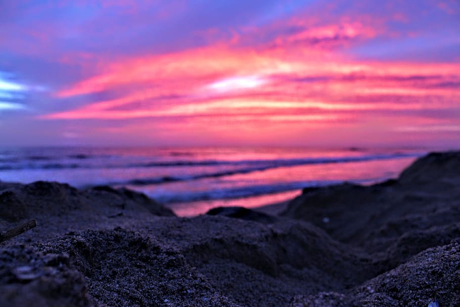 sunset, red, blue, sky, clouds, orange, twilight, evening, yellow HD wallpaper
