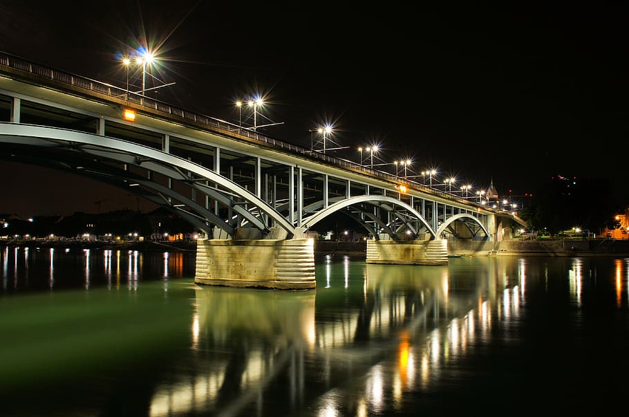 night, bridge, river, city, cityscape, landmark, night city HD wallpaper