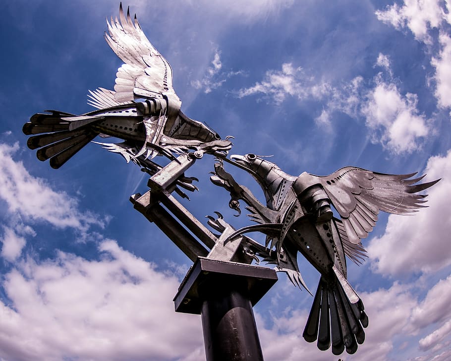 malvern, eagles, england, britain, statue, metal, animal, combat HD wallpaper