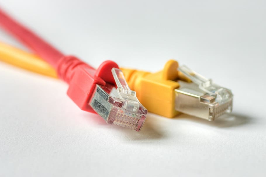 cable, technology, red, yellow, plug, network, network cables HD wallpaper