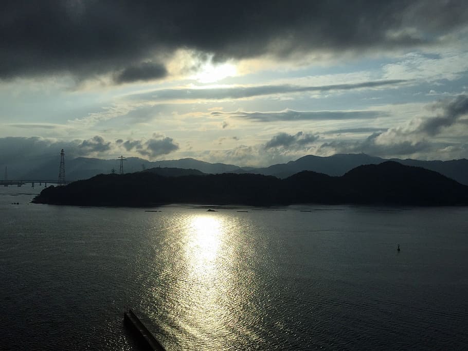 Island, Sea, Cloud, Sunset, Reflection, sky, hiroshima, seto inland sea HD wallpaper