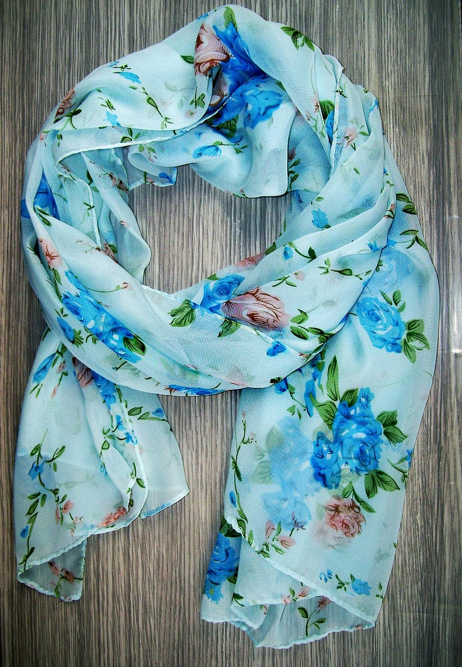 teal, blue, green, and brown floral scarf, a neckerchief, material, HD wallpaper