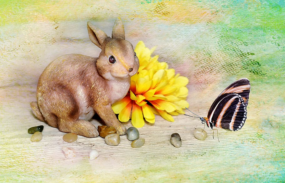 hare, easter bunny, dekohase, dekoblume, flower, yellow, blossom HD wallpaper
