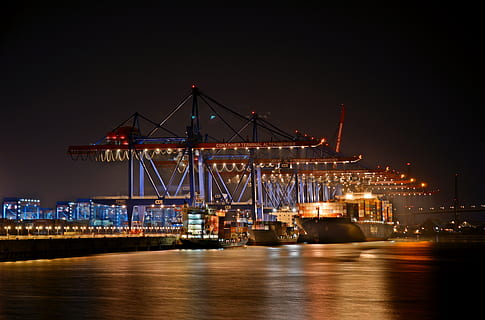 port, hamburg, hdr, container, elbe, container ship, water HD wallpaper