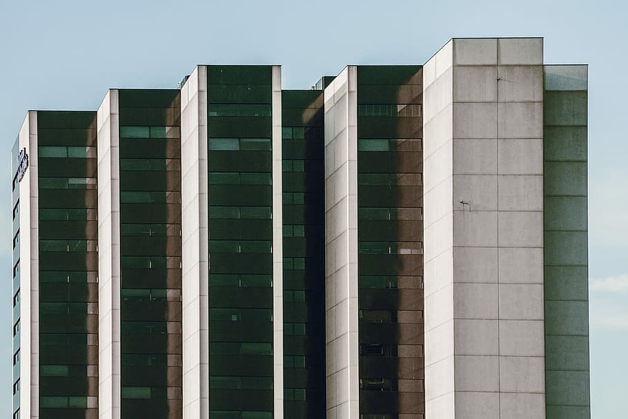 Retro Buildings, green mirrored buildings, sky, architecture HD wallpaper