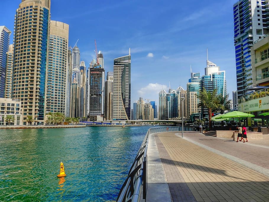 body of water and buildings, Dubai, Skyscraper, U A, A E, skyscrapers HD wallpaper