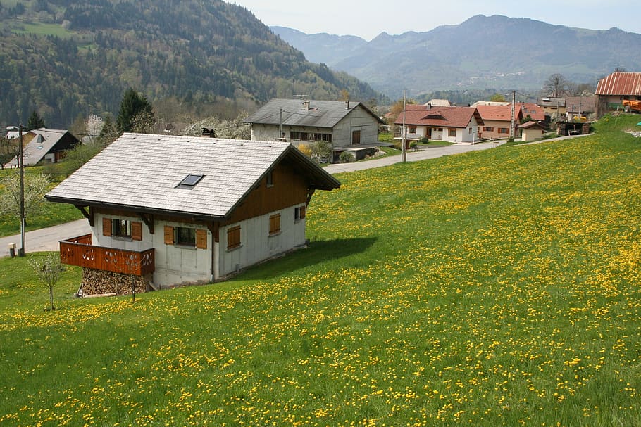 chalet, mountain, landscape, built structure, architecture HD wallpaper