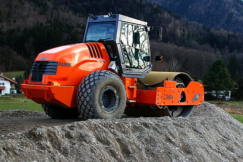 orange and gray road roller at daytime, single drum roller HD wallpaper