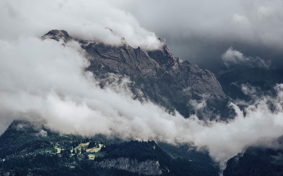 photo of mountain covered with clouds, bird's-eye view photography of mountain surrounded by clouds HD wallpaper