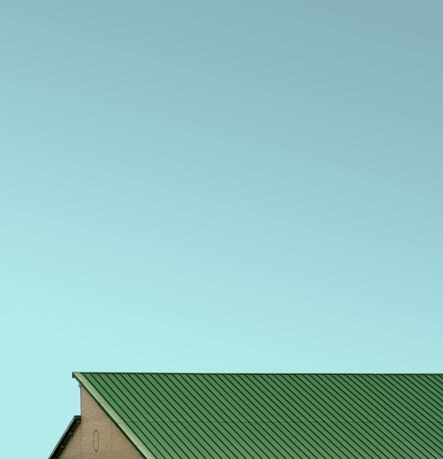 green house roof under blue sky, green roof under clear blue sky at daytime HD wallpaper